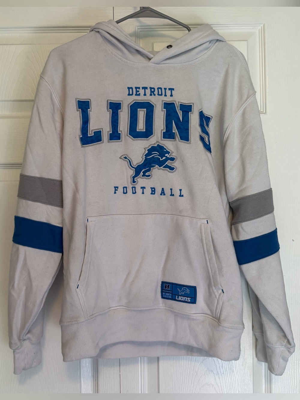 NFL Detroit Lions White and Blue Crewneck Hoodie